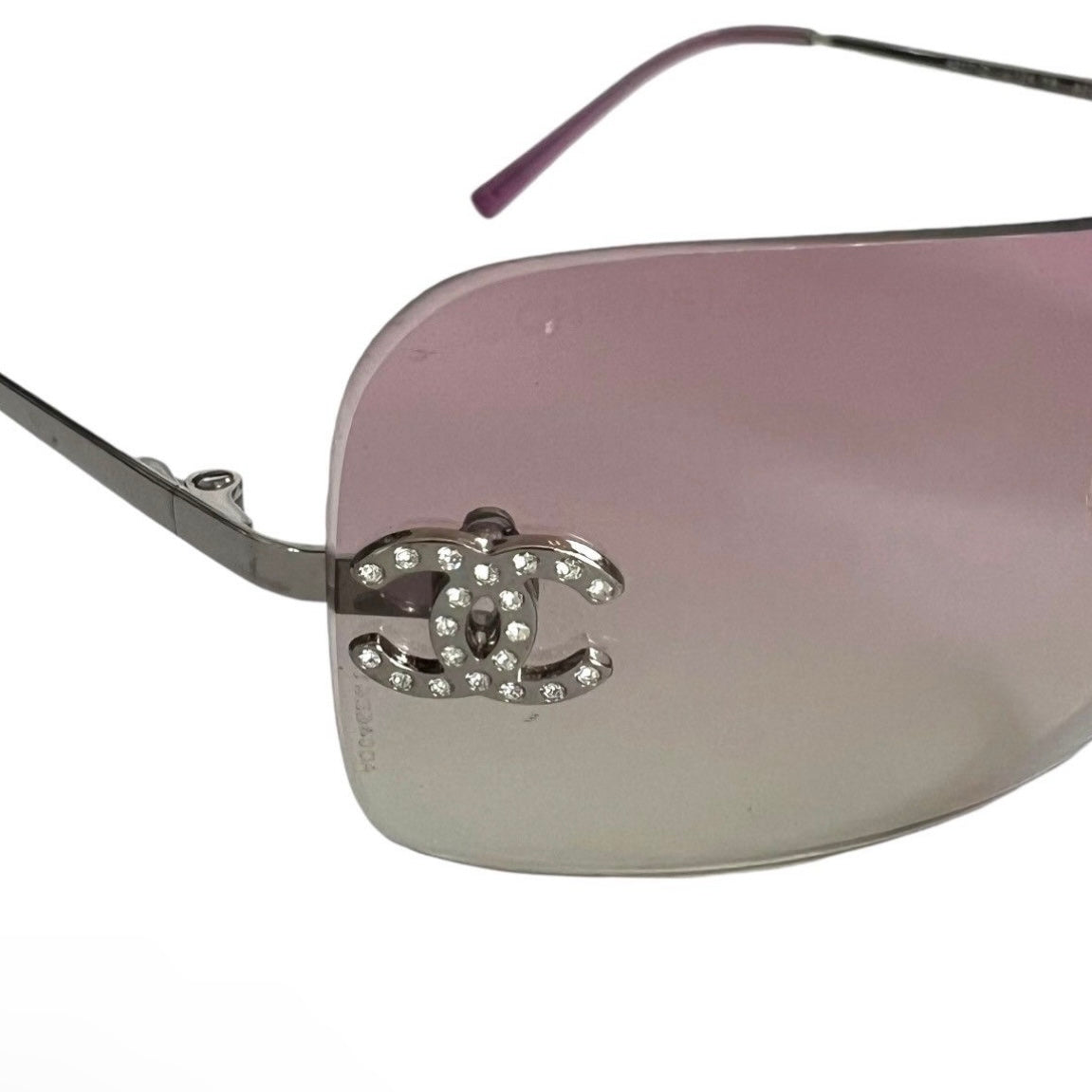 CHANEL PINK RHINESTONE CC LOGO SUNGLASSES