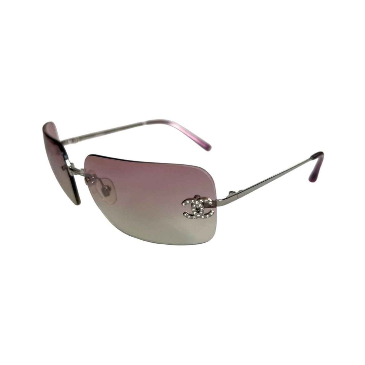 CHANEL PINK RHINESTONE CC LOGO SUNGLASSES