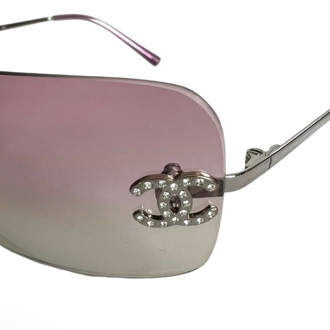 CHANEL PINK RHINESTONE CC LOGO SUNGLASSES