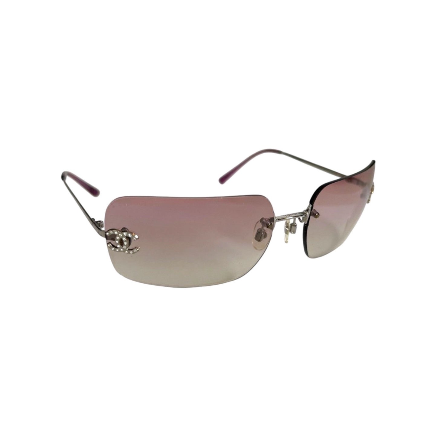 CHANEL PINK RHINESTONE CC LOGO SUNGLASSES