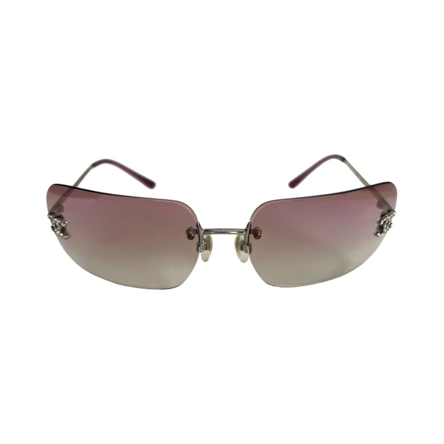 CHANEL PINK RHINESTONE CC LOGO SUNGLASSES