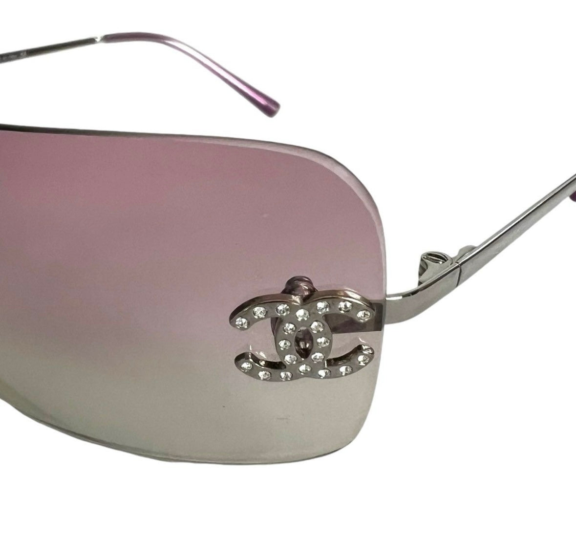 CHANEL RHINESTONE CC LOGO SUNGLASSES PINK