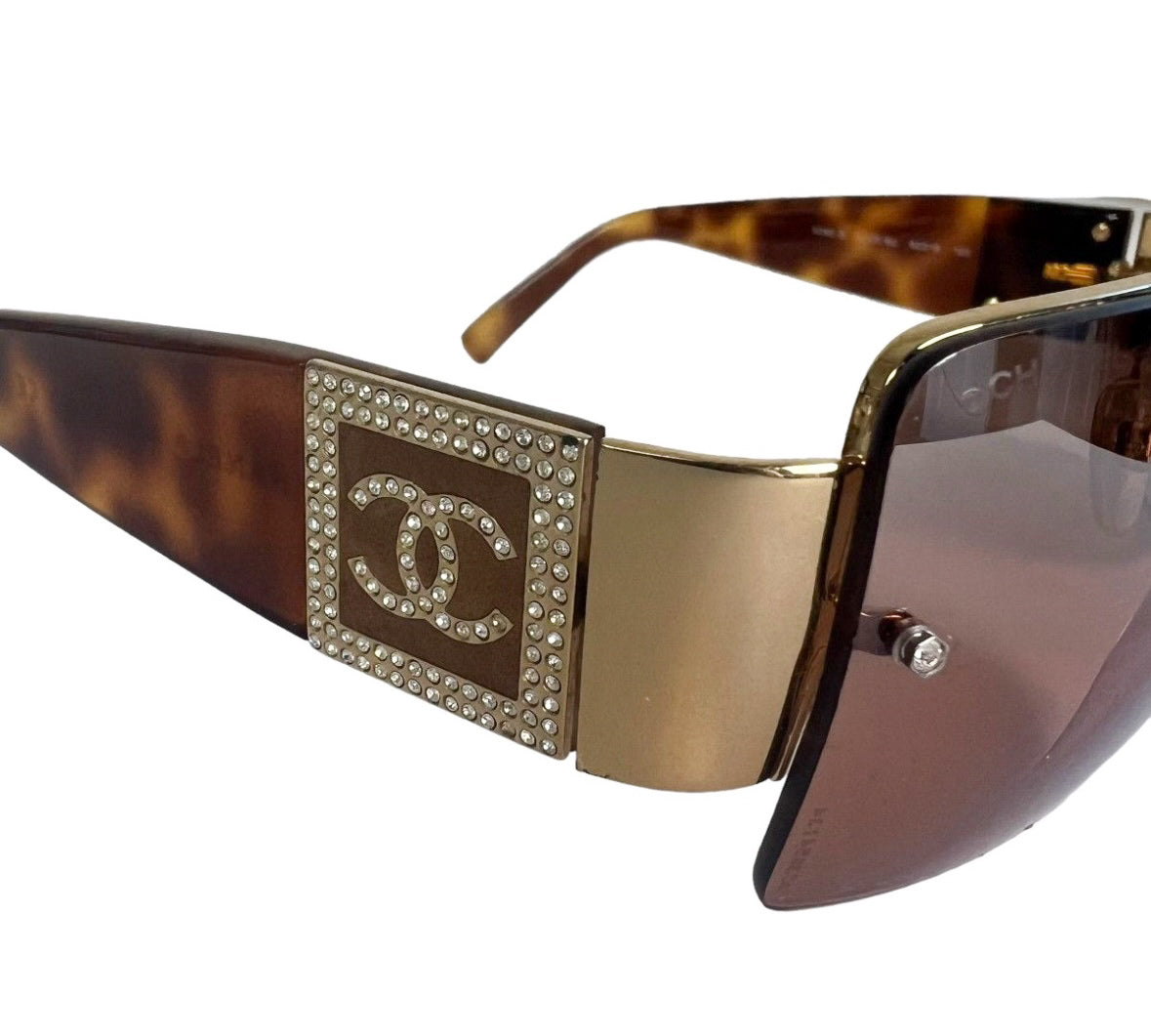 CHANEL TORTOISE CRYSTAL CC LOGO SUNGLASSES