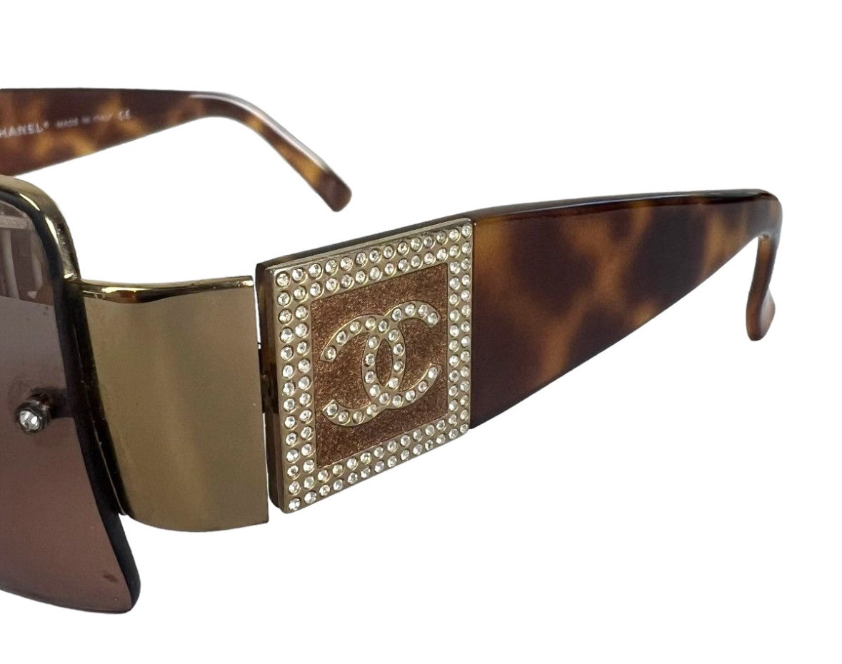 CHANEL TORTOISE CRYSTAL CC LOGO SUNGLASSES